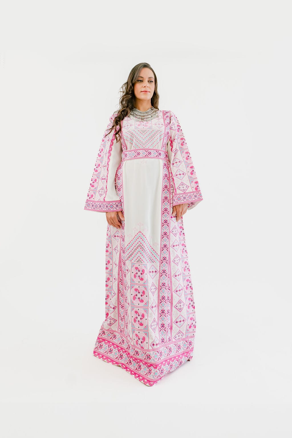 Zahra - Pink Machine Embroidered Palestinian Thobe Deerah