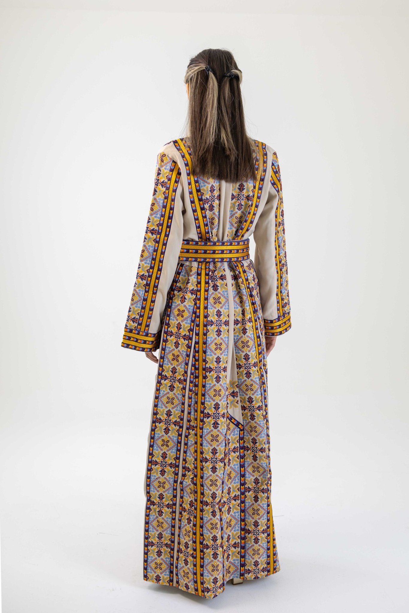 Beige Manajel Machine Embroidered Dress - Deerah