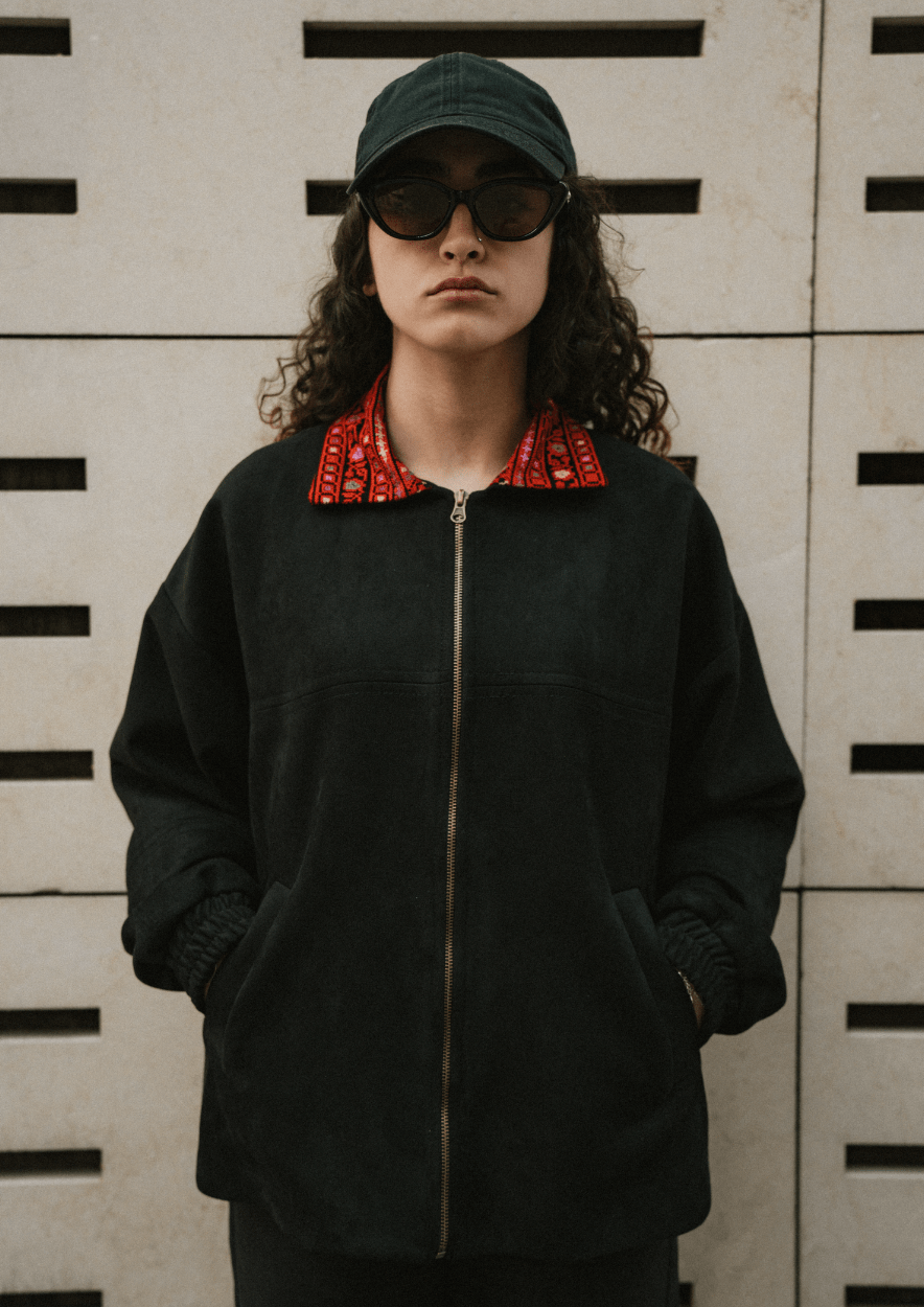 Black Embroidered Suede Jacket - Deerah