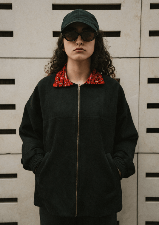 Black Embroidered Suede Jacket - Deerah