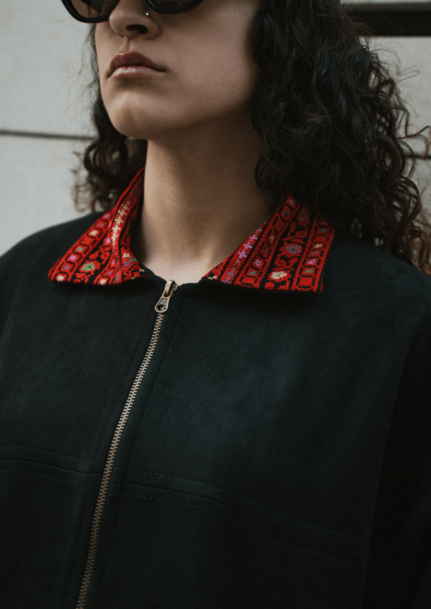 Black Embroidered Suede Jacket - Deerah