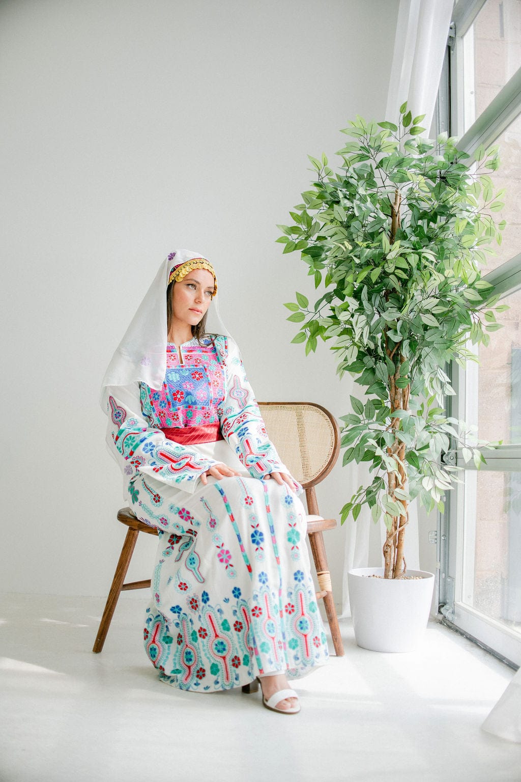 Blue and Pink Tahriri Palestinian Thobe Dress - Deerah