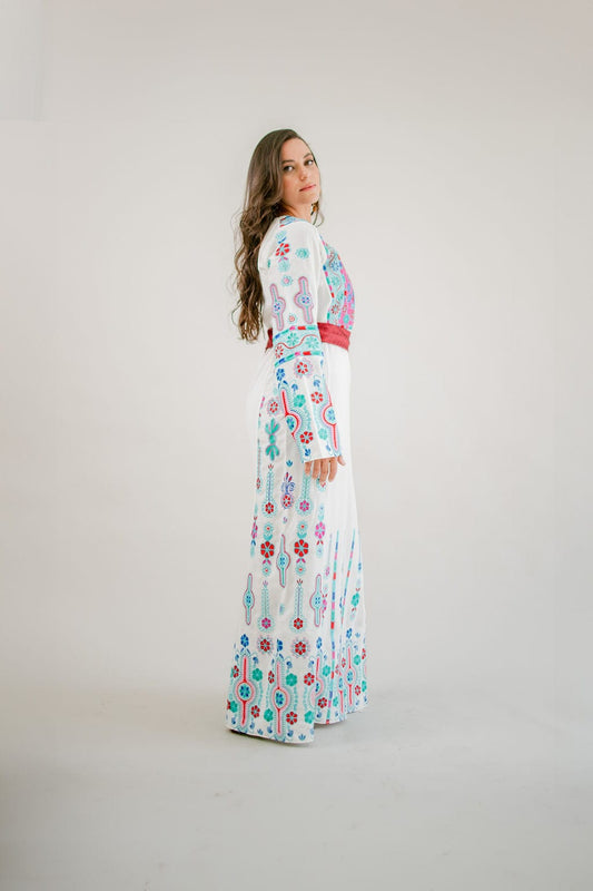 Blue and Pink Tahriri Palestinian Thobe Dress - Deerah