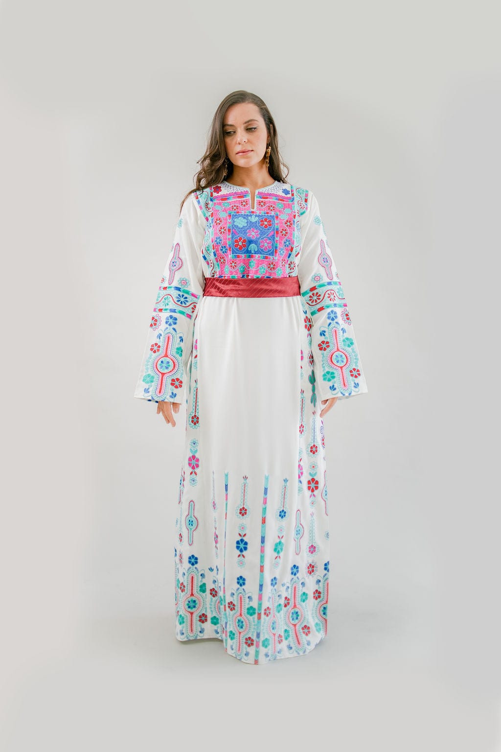 Blue and Pink Tahriri Palestinian Thobe Dress - Deerah