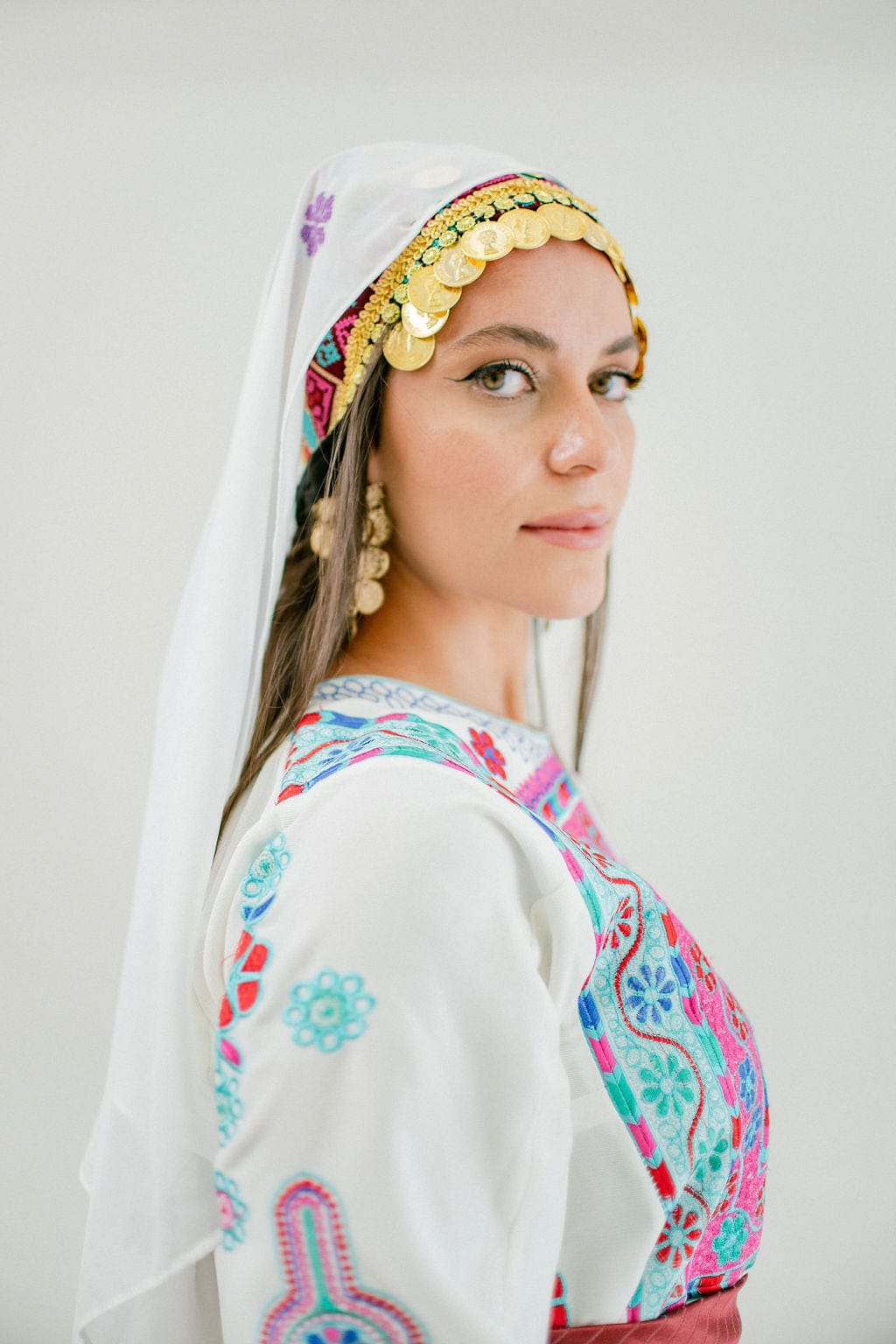 Blue and Pink Tahriri Palestinian Thobe Dress - Deerah