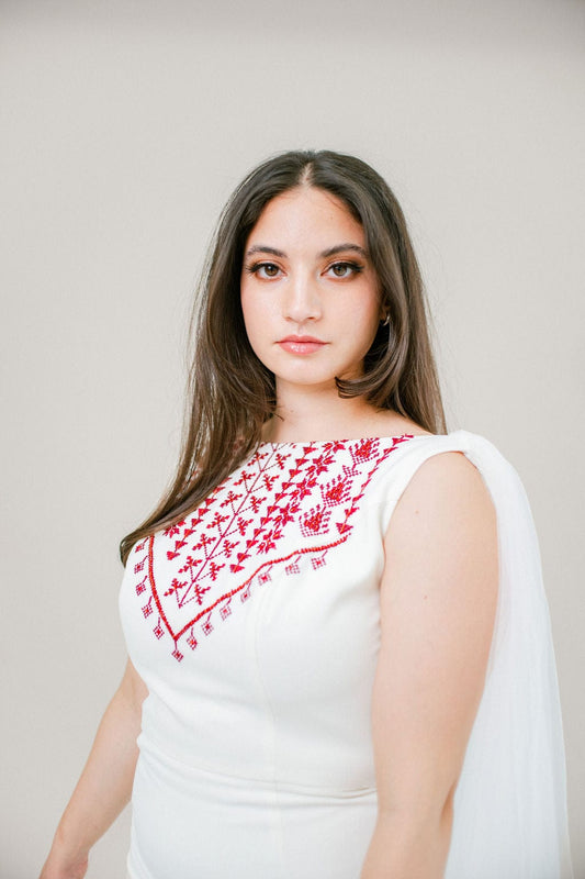 Diala - Hand Embroidered Palestinian Bridal Dress - Deerah