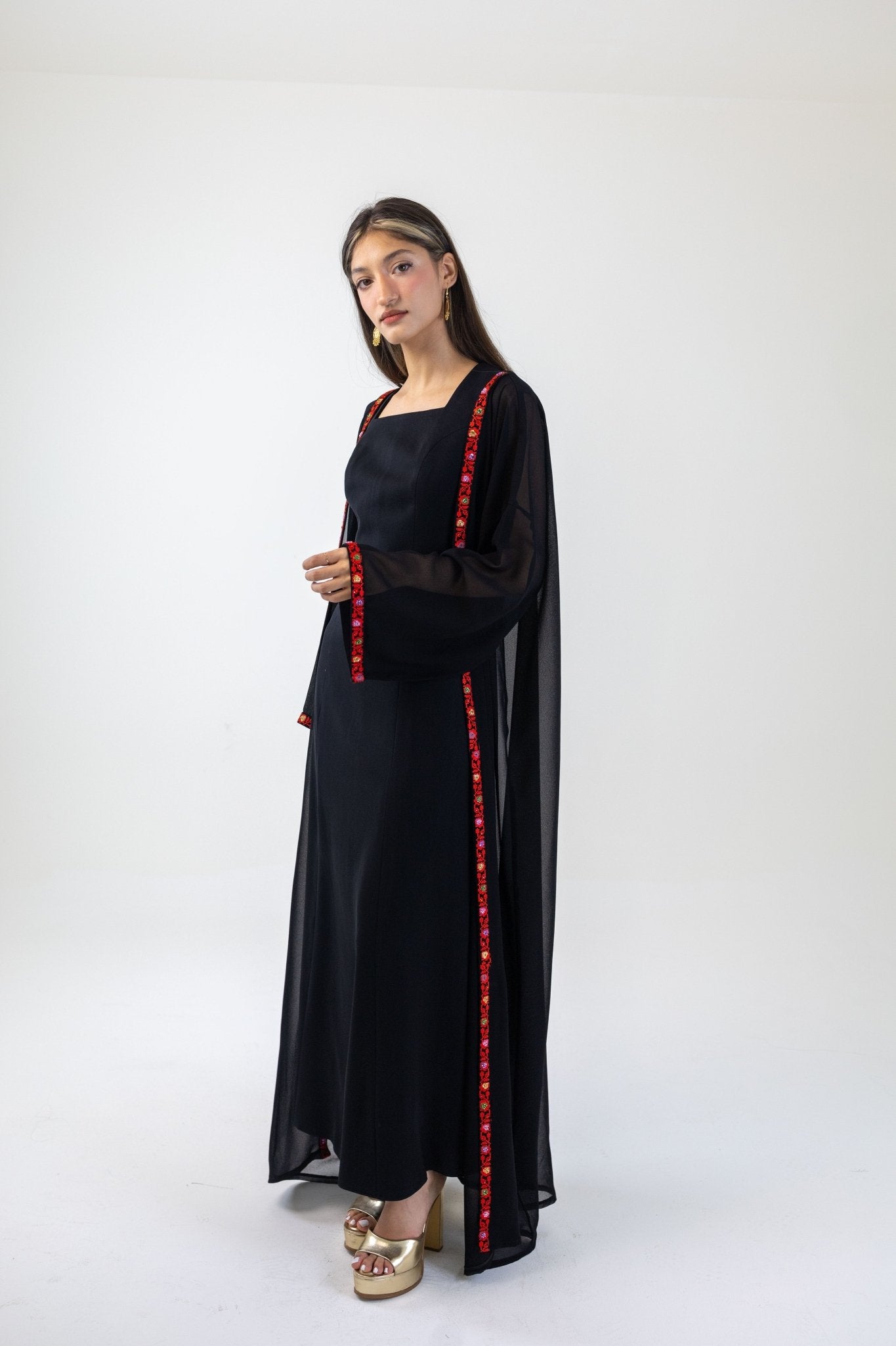 Hand - beaded Chiffon Abaya - Deerah
