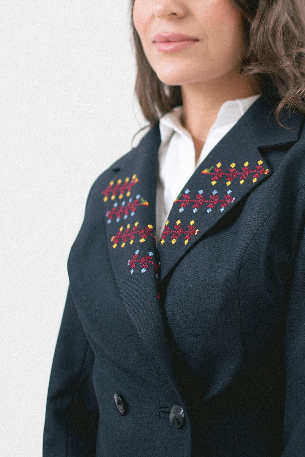 Hand - Embroidered Custom - made Women Pant Suit in Navy Blue - Deerah