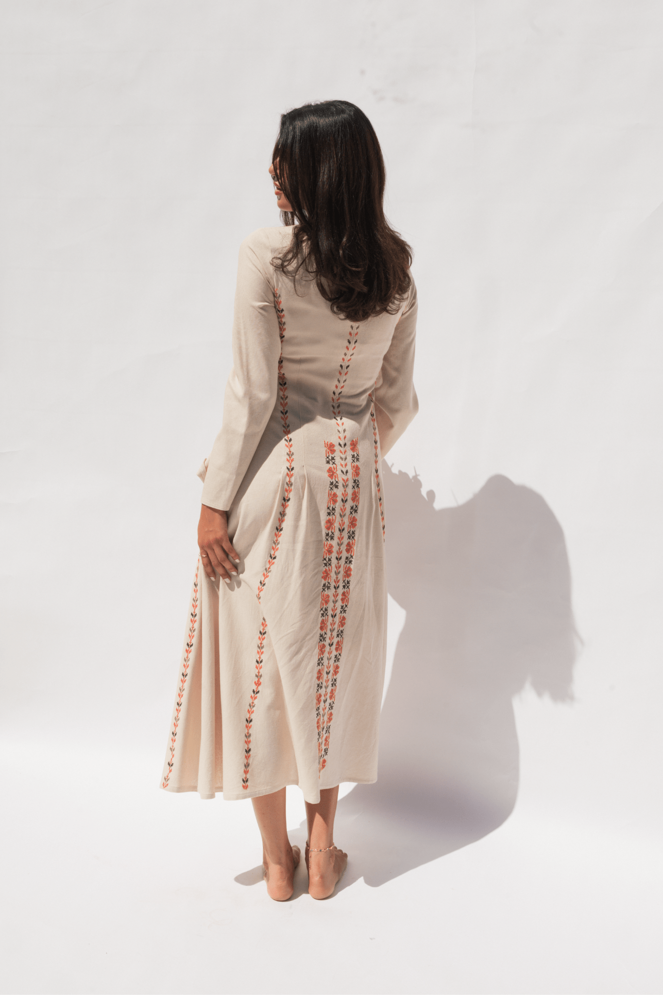 Hand Embroidered Linen Dress - Deerah