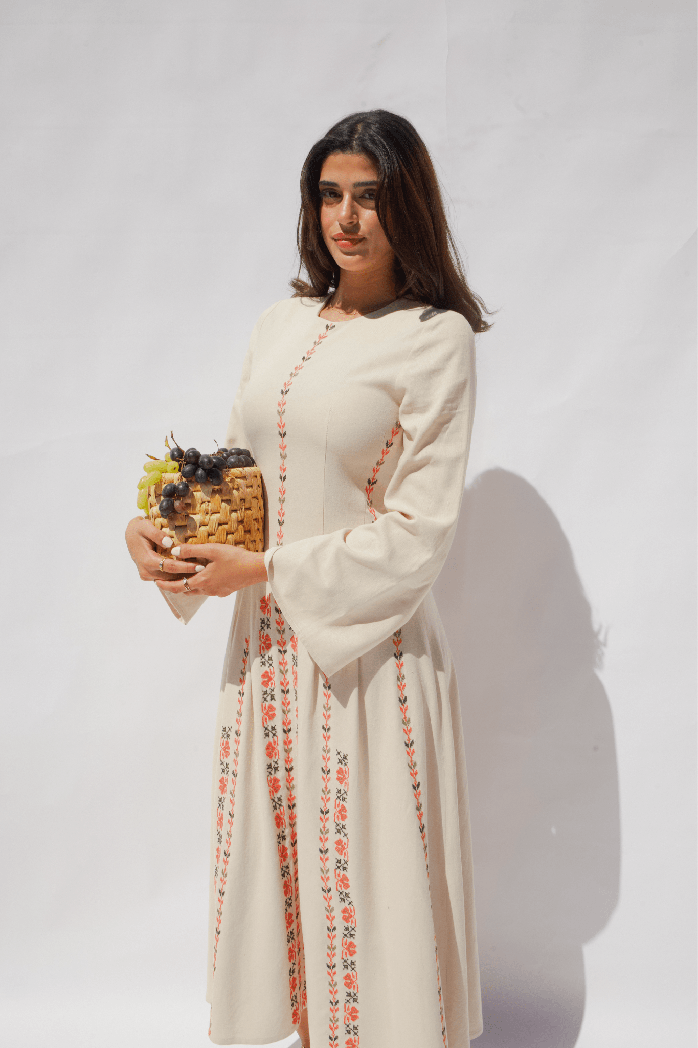 Hand Embroidered Linen Dress - Deerah