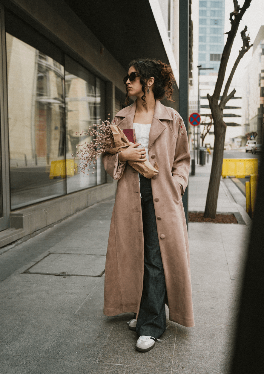 Joury جوري Hand - Embroidered Maxi Suede Coat - Deerah