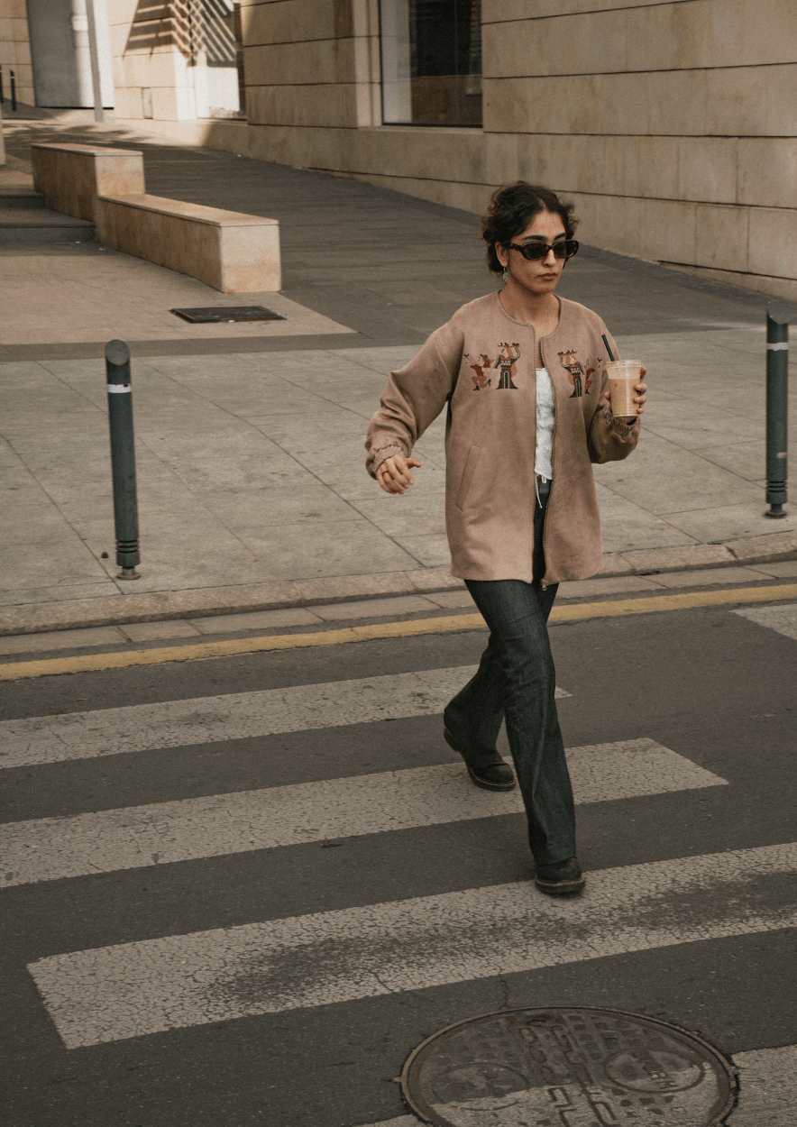 Latte Beige Embroidered Suede Jacket - Deerah