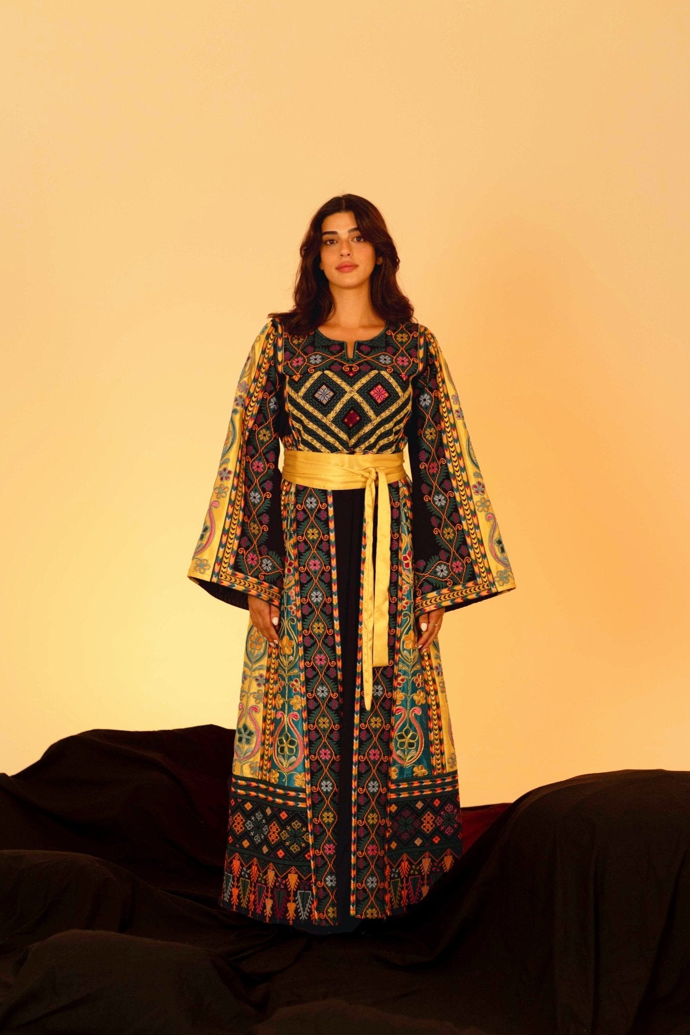 Navy and Gold Traditional Palestinian Thobe - Deerah