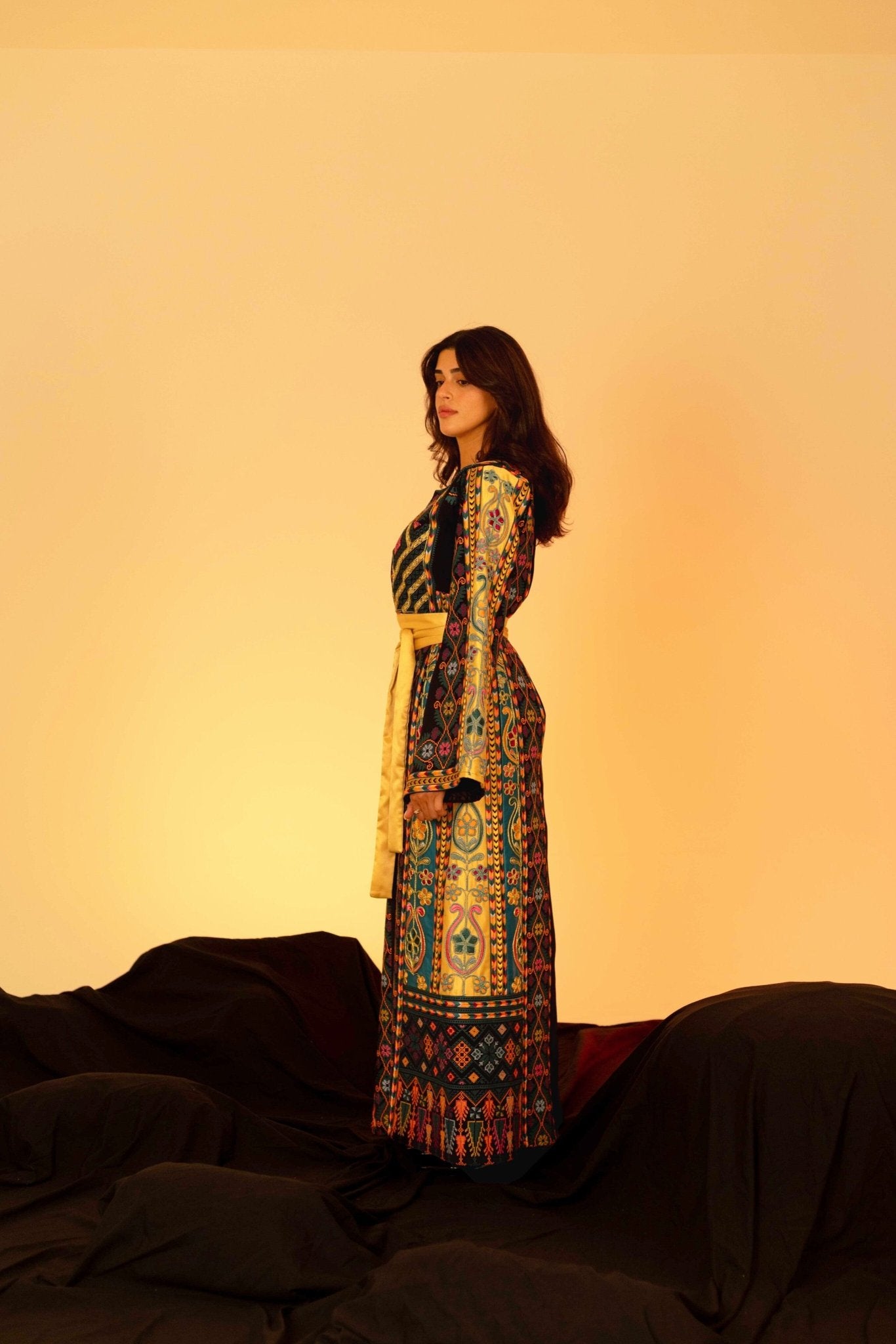 Navy and Gold Traditional Palestinian Thobe - Deerah