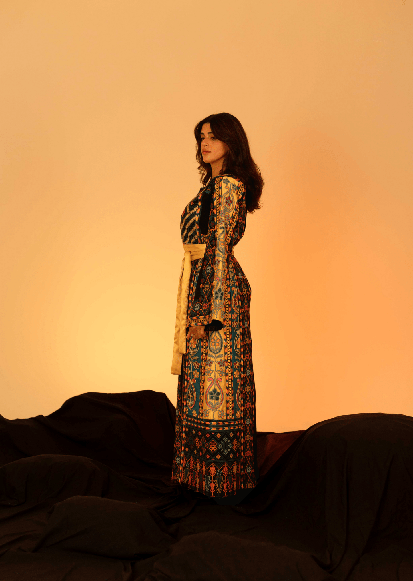 Navy and Gold Traditional Palestinian Thobe - Deerah