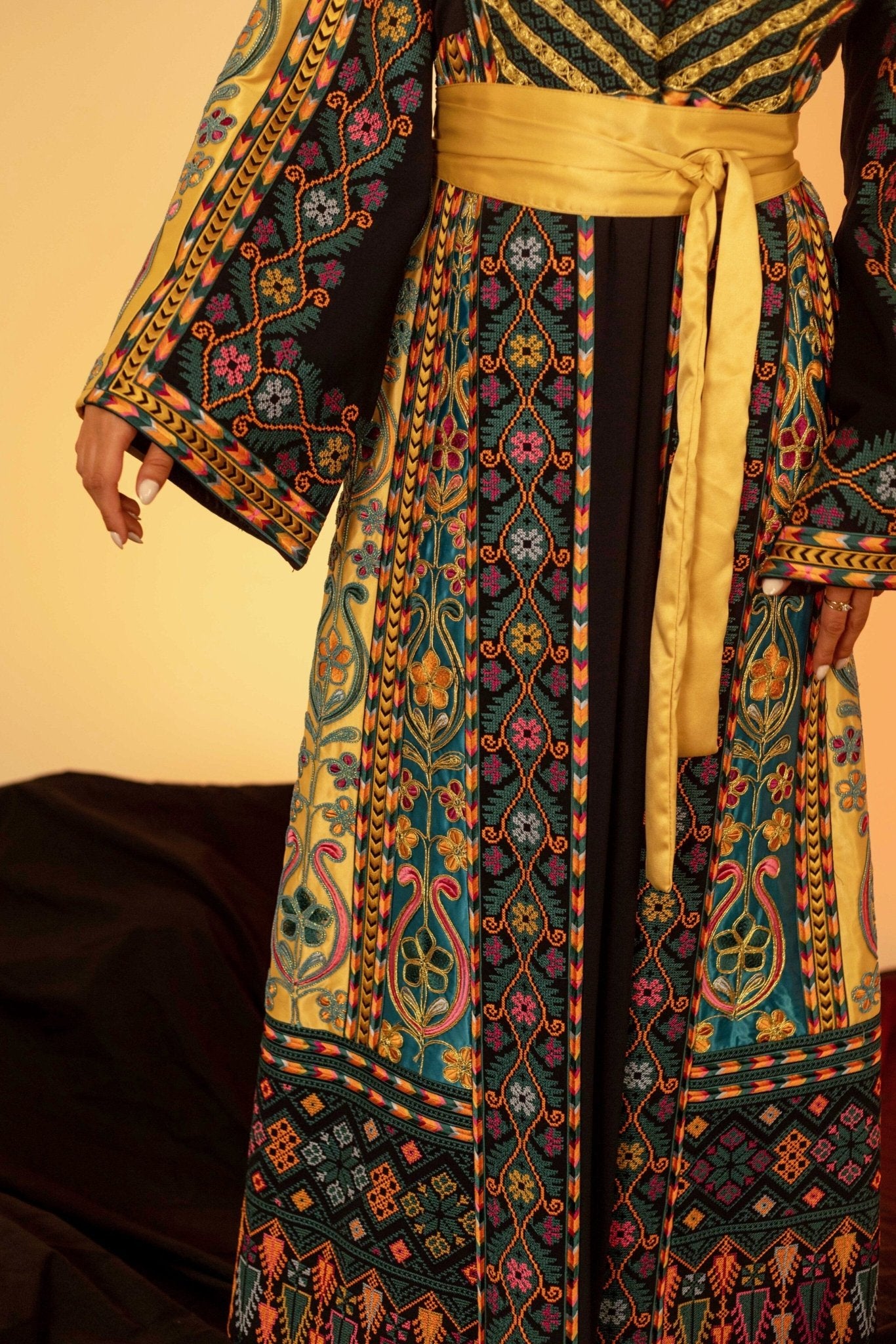 Navy and Gold Traditional Palestinian Thobe - Deerah