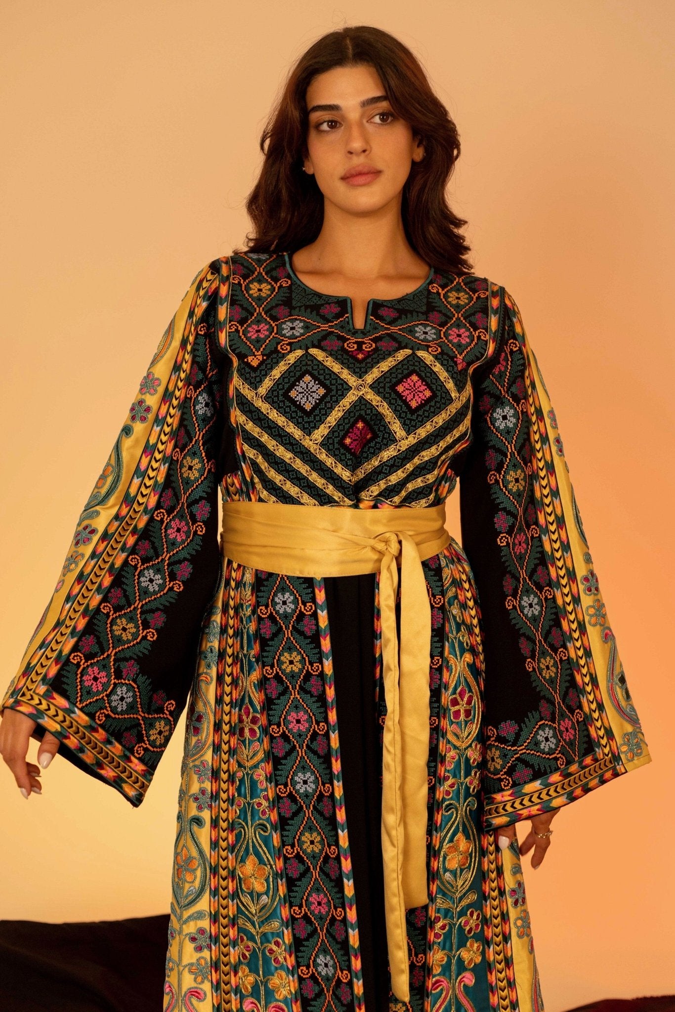 Navy and Gold Traditional Palestinian Thobe - Deerah