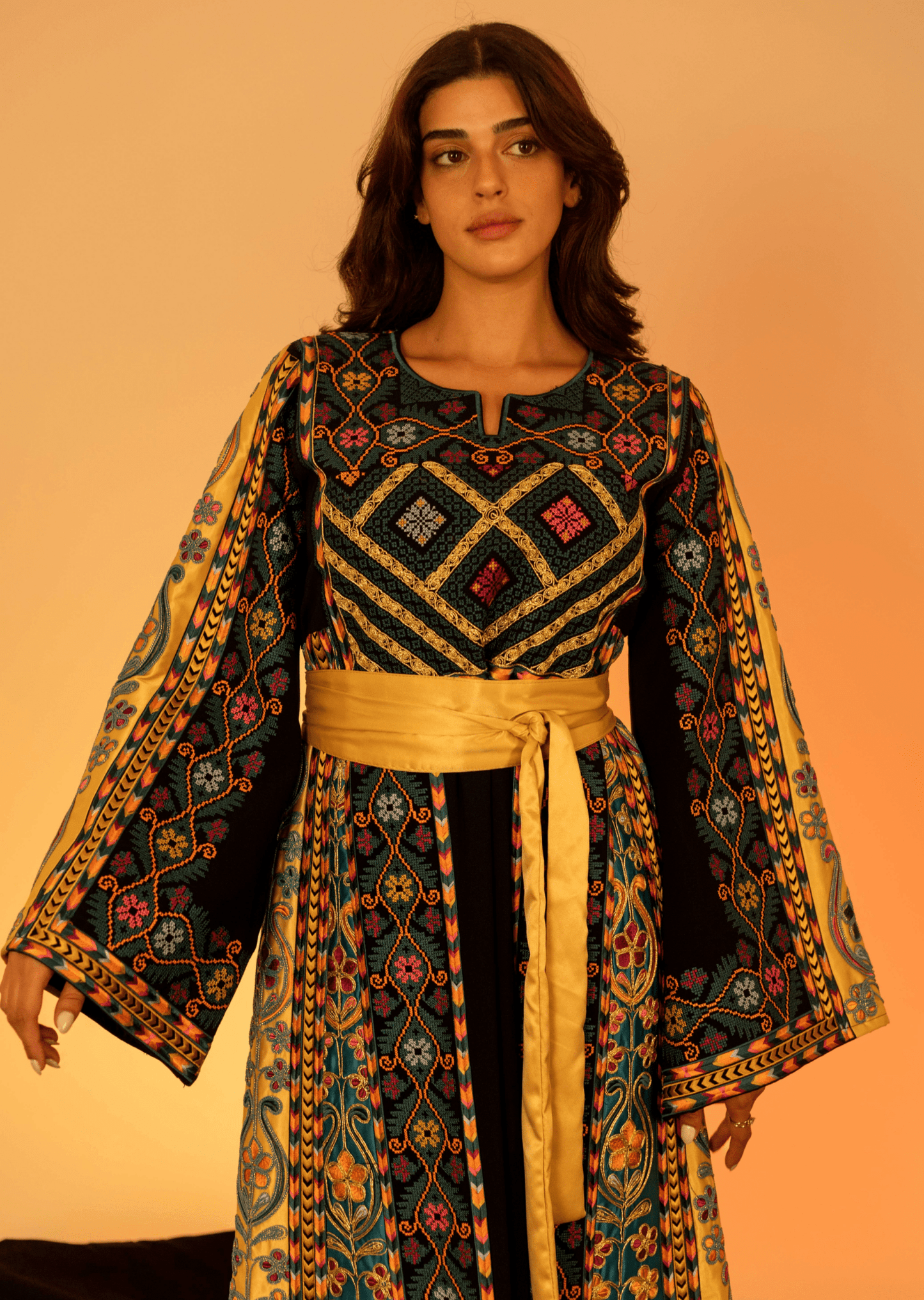 Navy and Gold Traditional Palestinian Thobe - Deerah