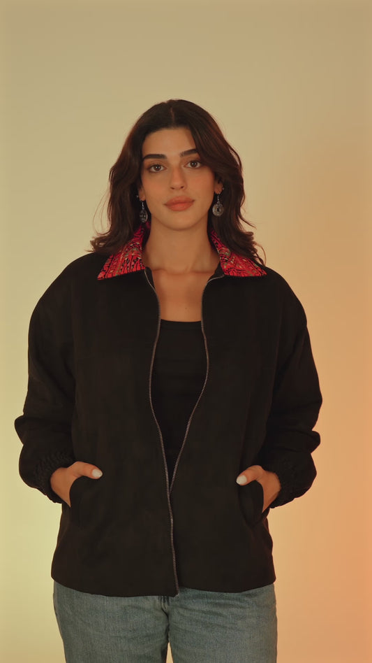Black Embroidered Suede Jacket