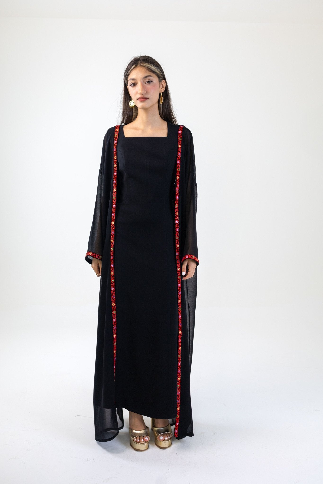 chiffon abaya dress Anan Luxury Double Chiffon Black Abaya Black / M