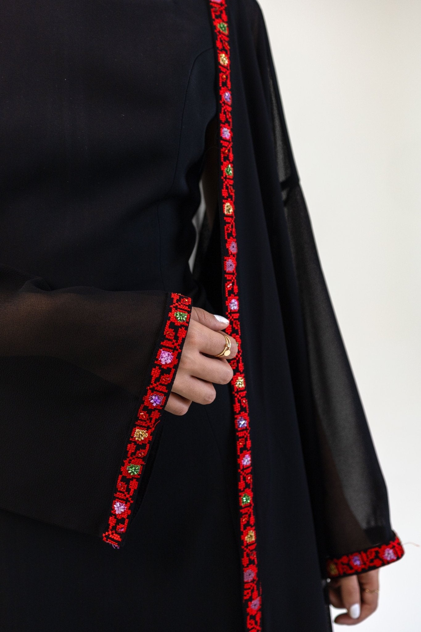 Square - neck Dress & Hand - beaded Abaya Bundle - Deerah