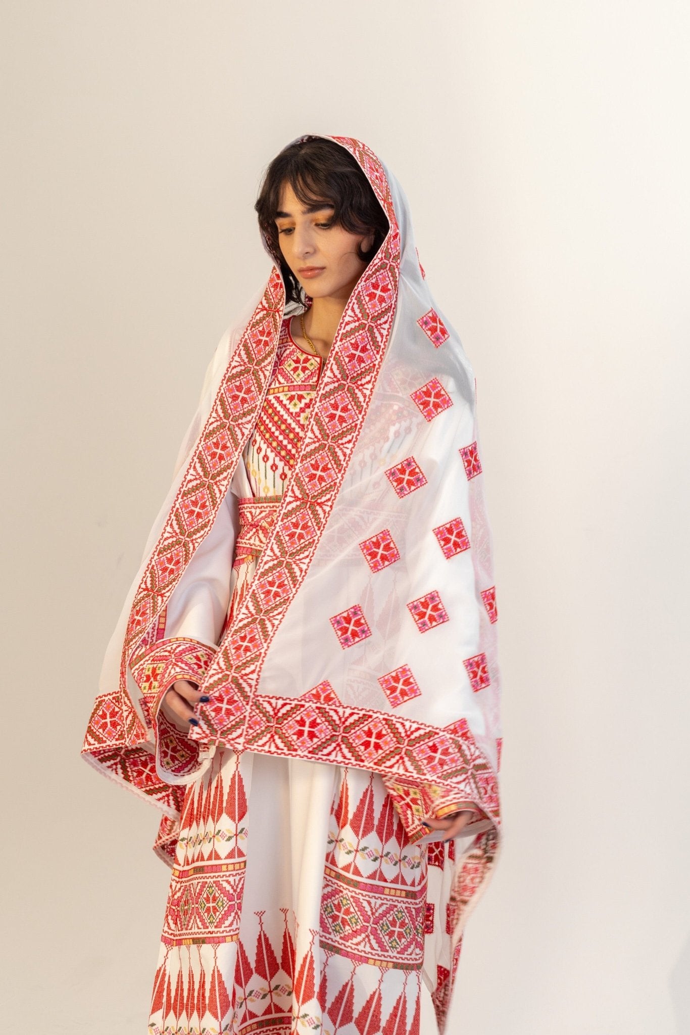Traditional Embroidered Palestinian Shawl Head Dress - Deerah