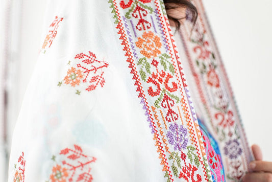 Traditional Embroidered Palestinian Shawl Head Dress - Deerah