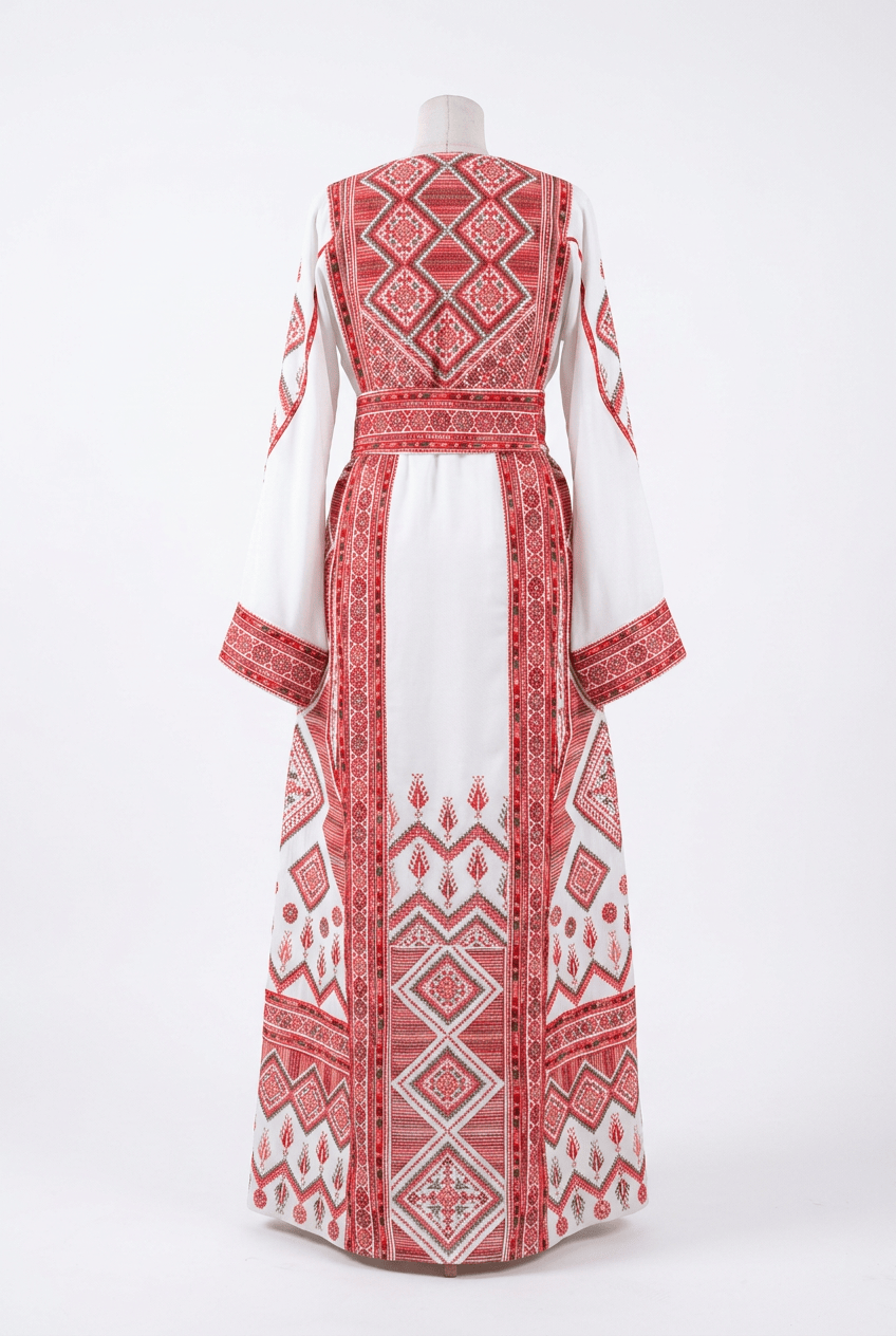 White and Red Geometric Thobe Deerah