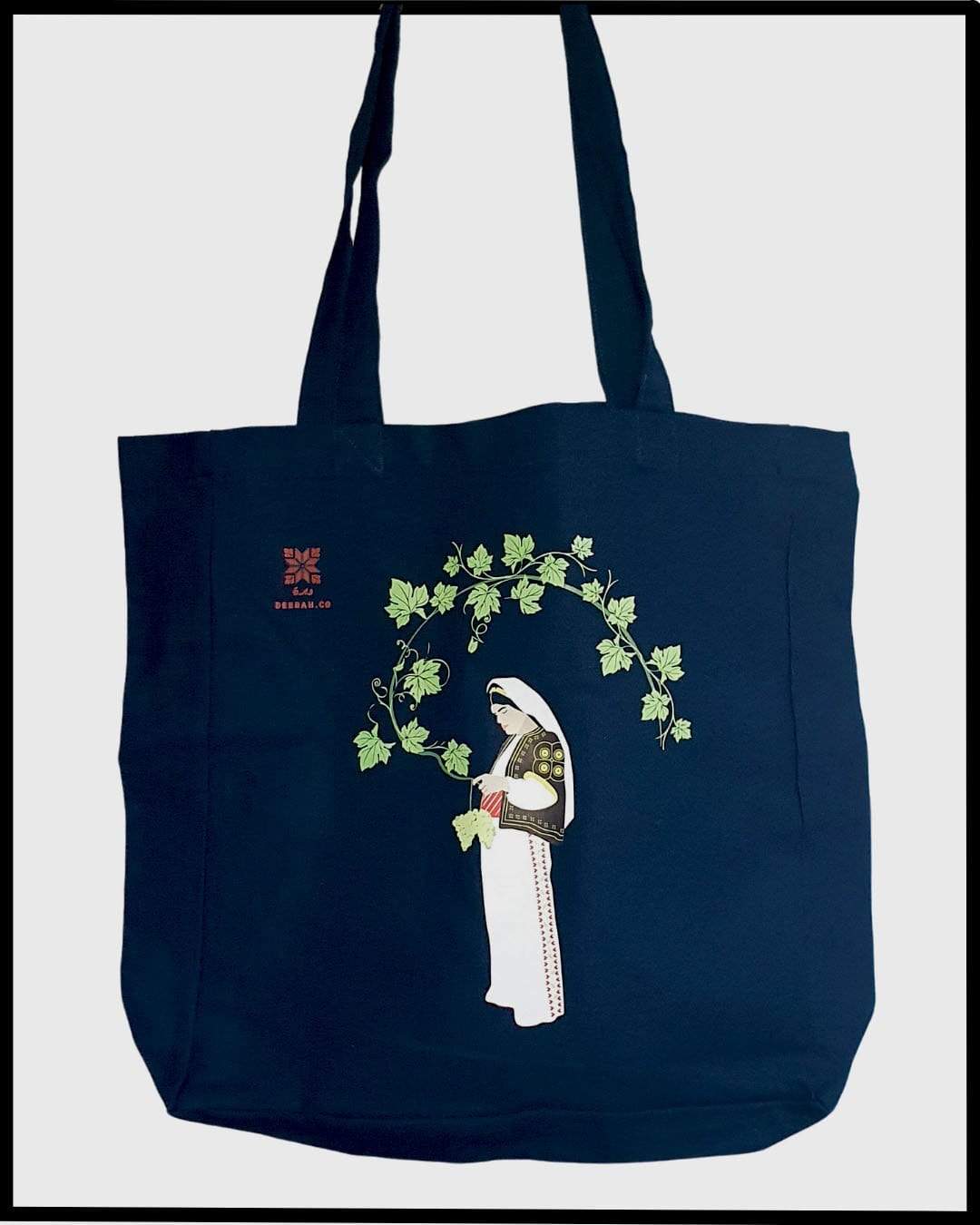 Harvest Print Tote in Navy Blue Deerah