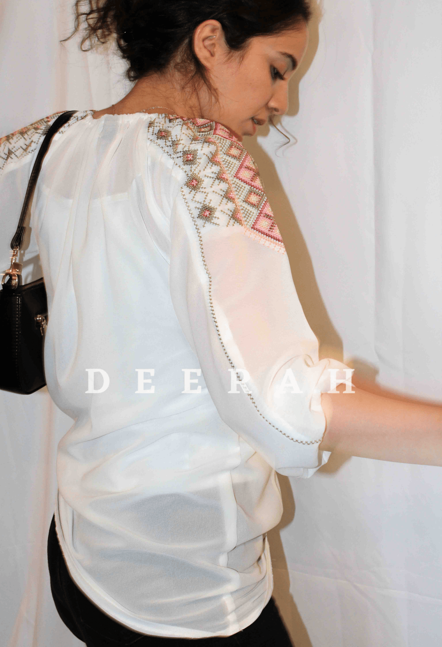 White Embroidered Chiffon Shirt Deerah