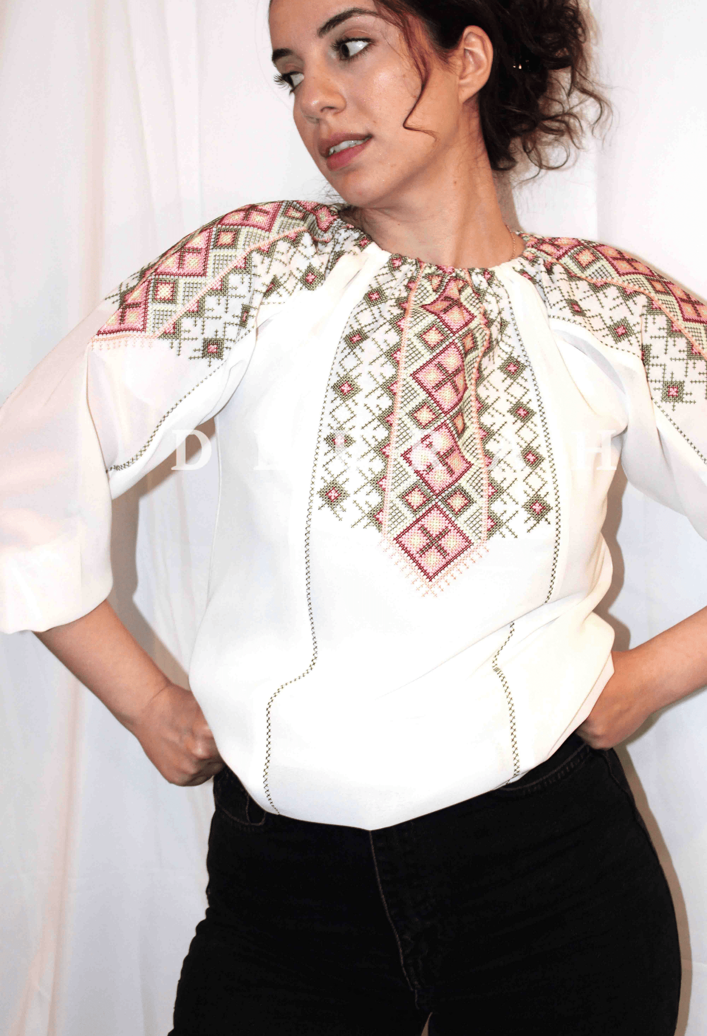 White Embroidered Chiffon Shirt Deerah