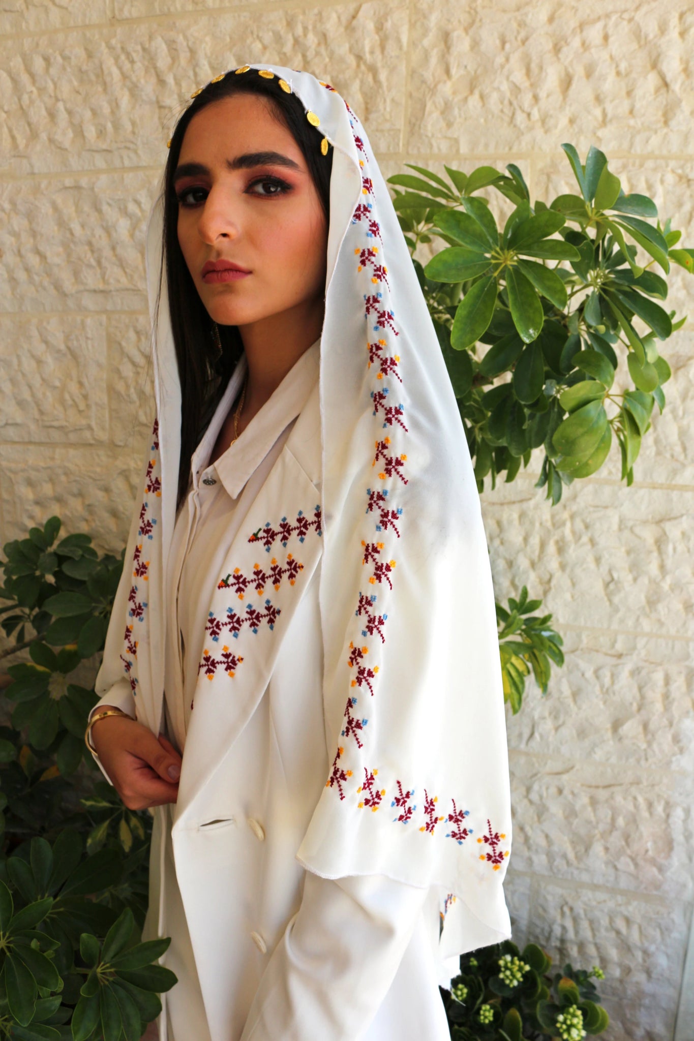 Colorful Hand - Embroidered Wedding Shawl - Deerah