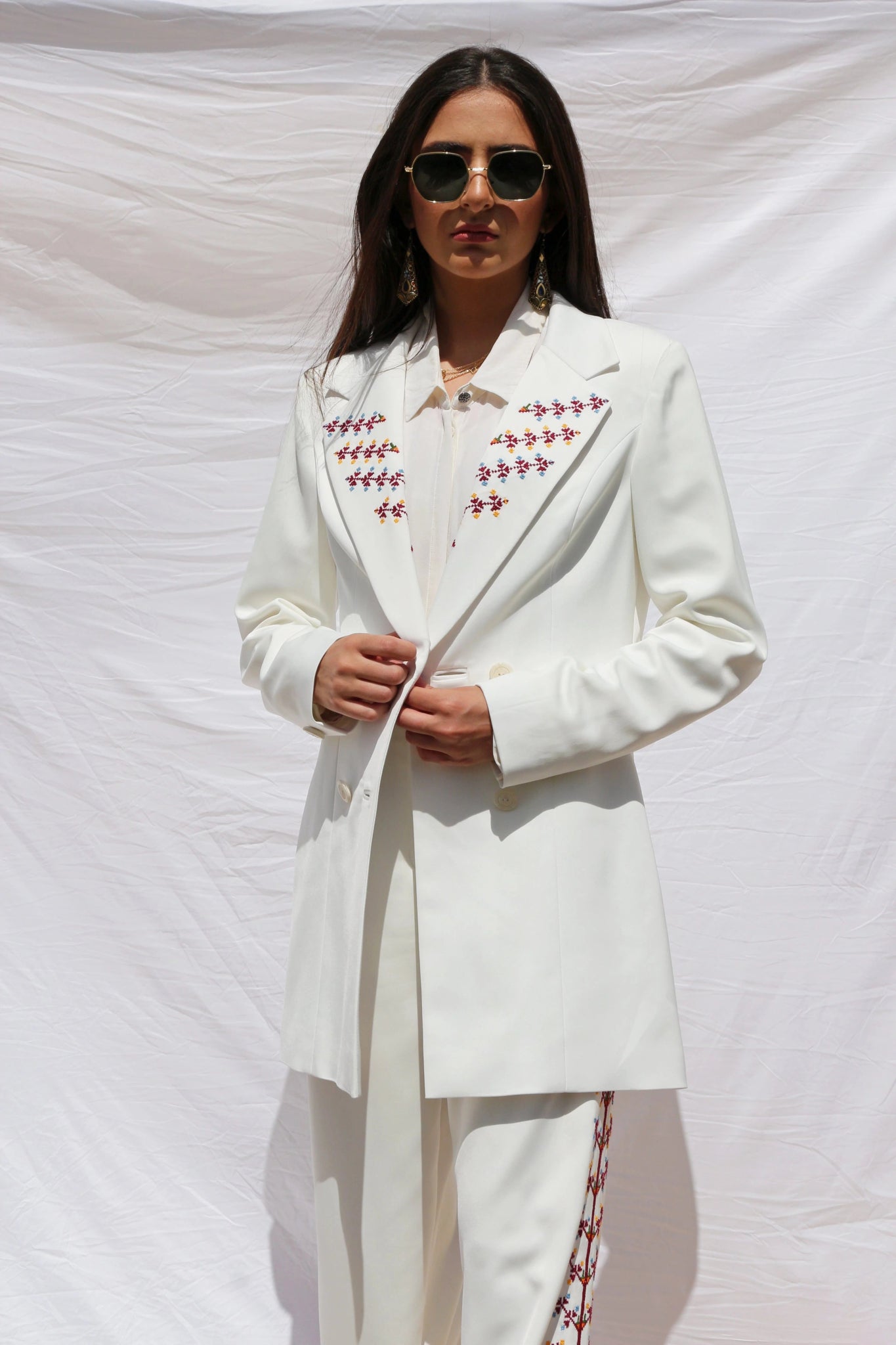 Hand Embroidered Over - sized Madani Suit Blazer - Deerah
