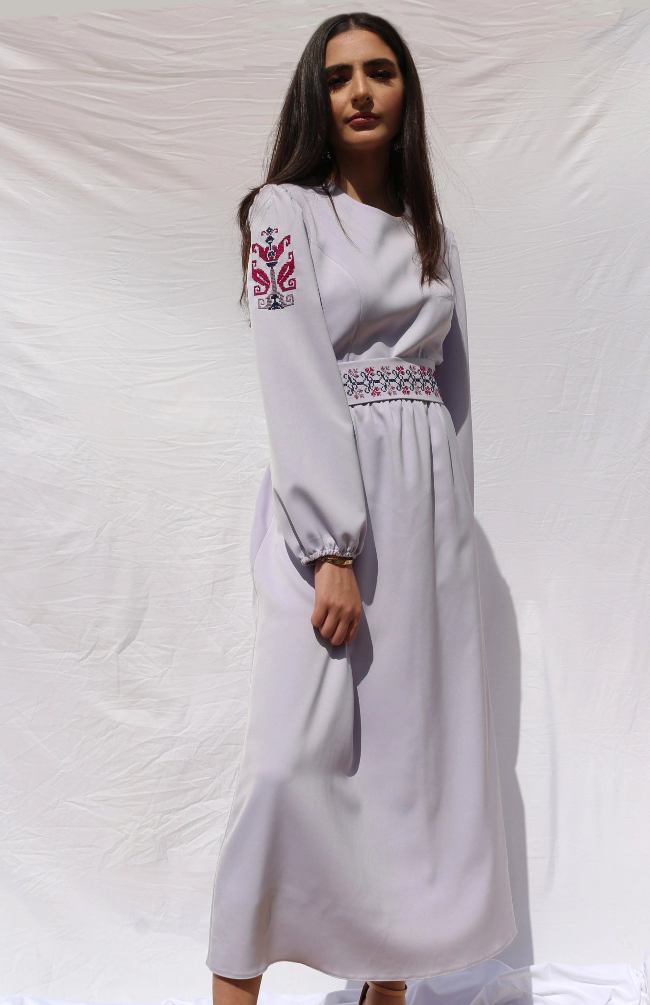 Jana - Hand - Embroidered Midi Dress - Deerah