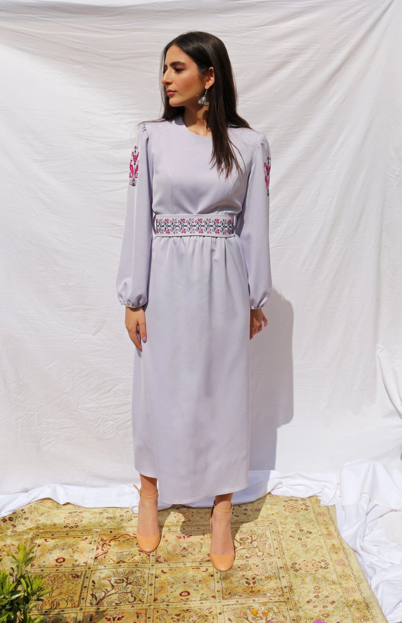 Jana - Hand - Embroidered Midi Dress - Deerah