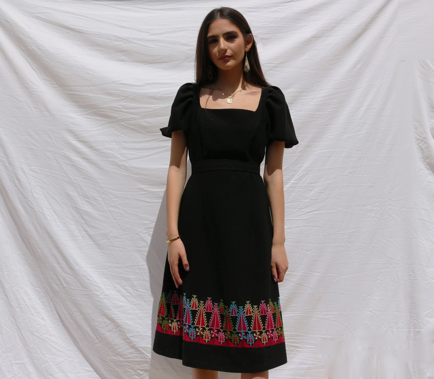 Ruba - Hand - Embroidered Modern Palestinian Dress - Deerah