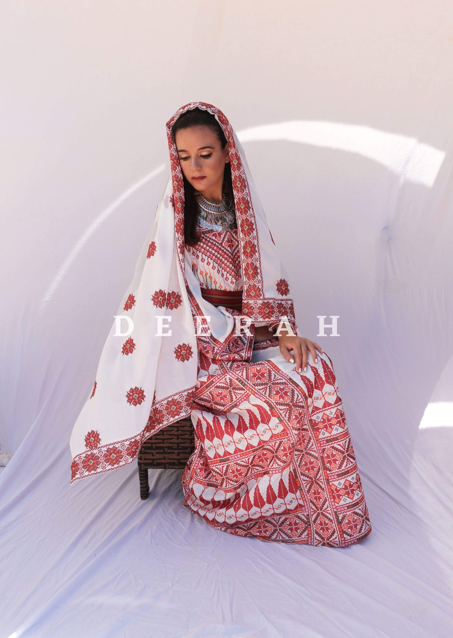 Traditional Embroidered Palestinian Shawl Head Dress Deerah