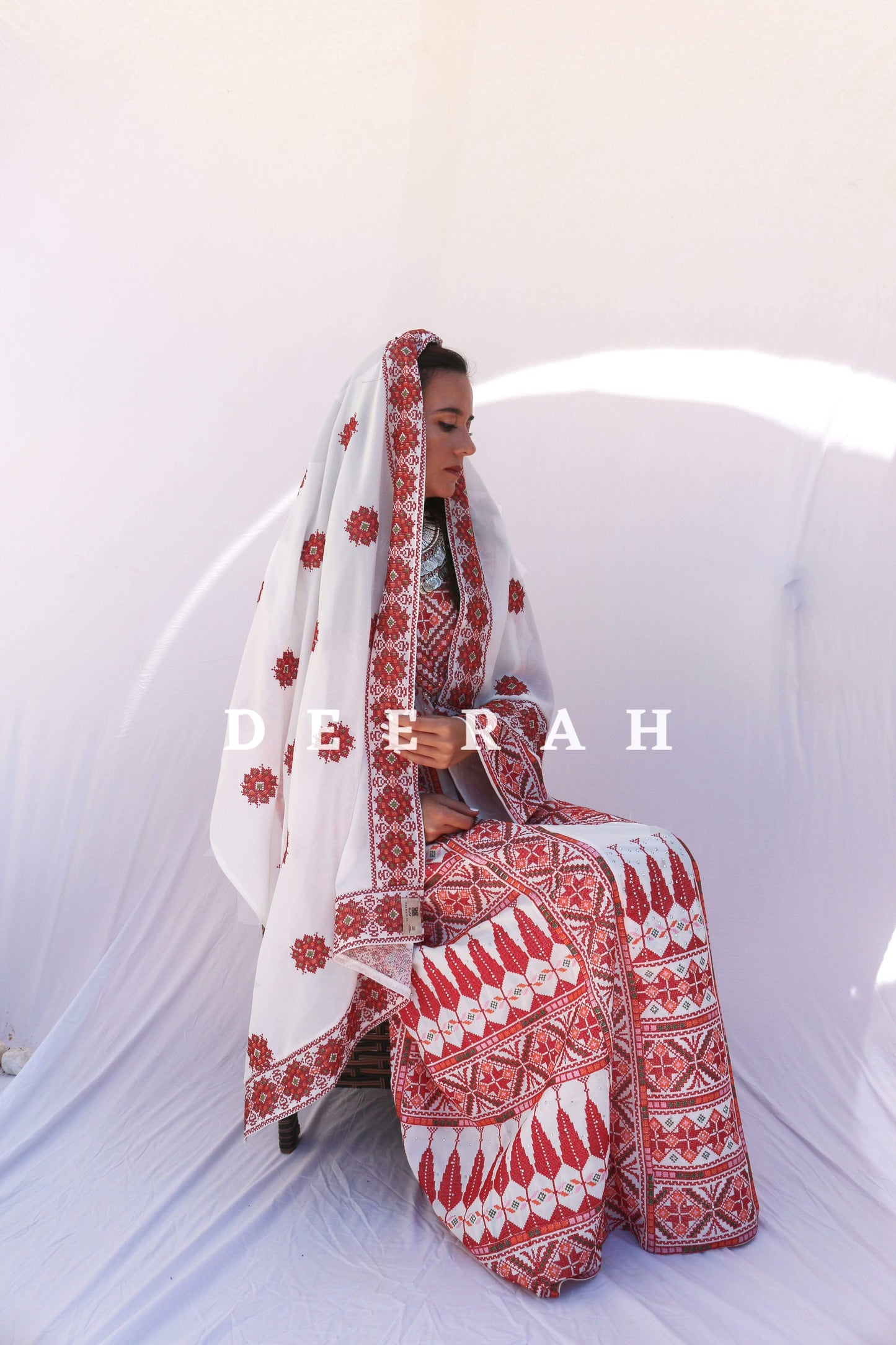 Traditional Embroidered Palestinian Shawl Head Dress Deerah