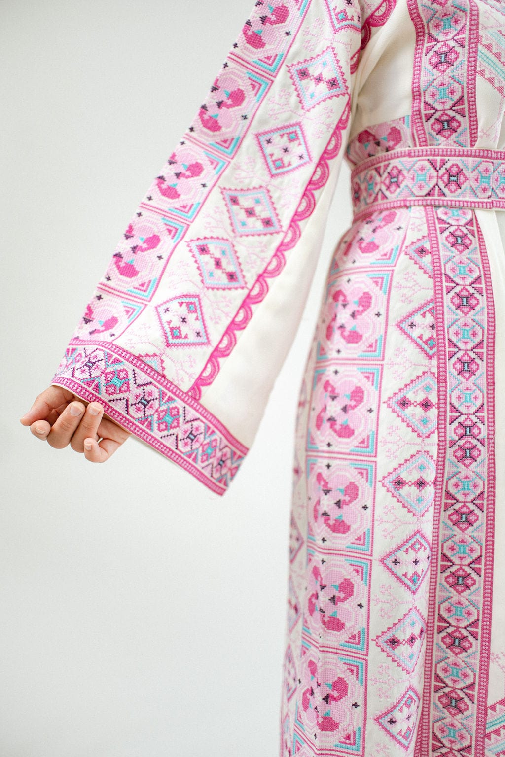Zahra - Pink Machine Embroidered Palestinian Thobe Deerah