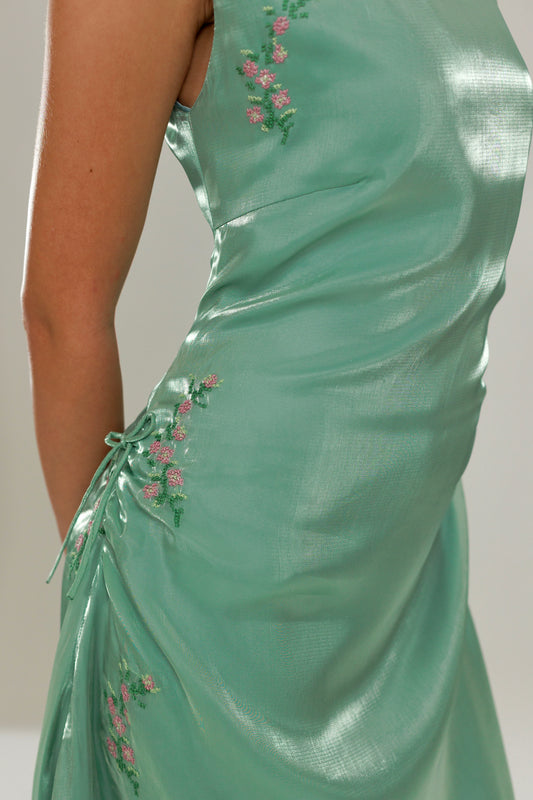 The Tala Hand Embroidered Sage Green Dress