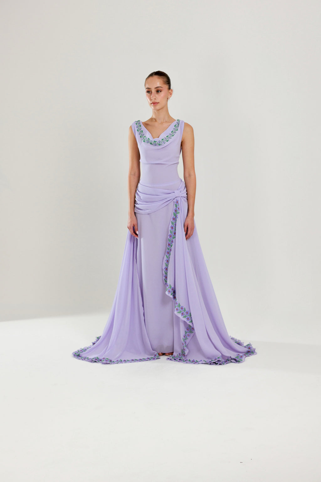 The Layan Hand-Embroidered Lavender Chiffon Dress