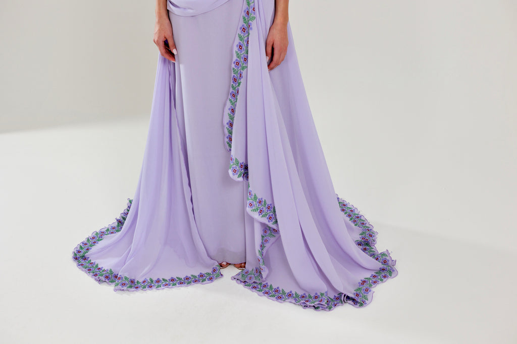 The Layan Hand-Embroidered Lavender Chiffon Dress