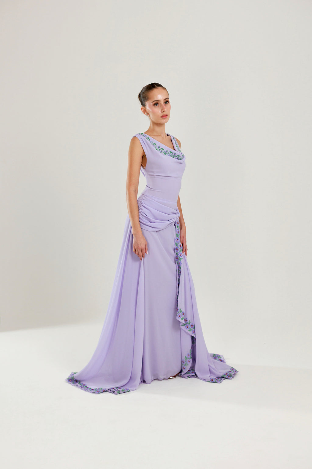 The Layan Hand-Embroidered Lavender Chiffon Dress