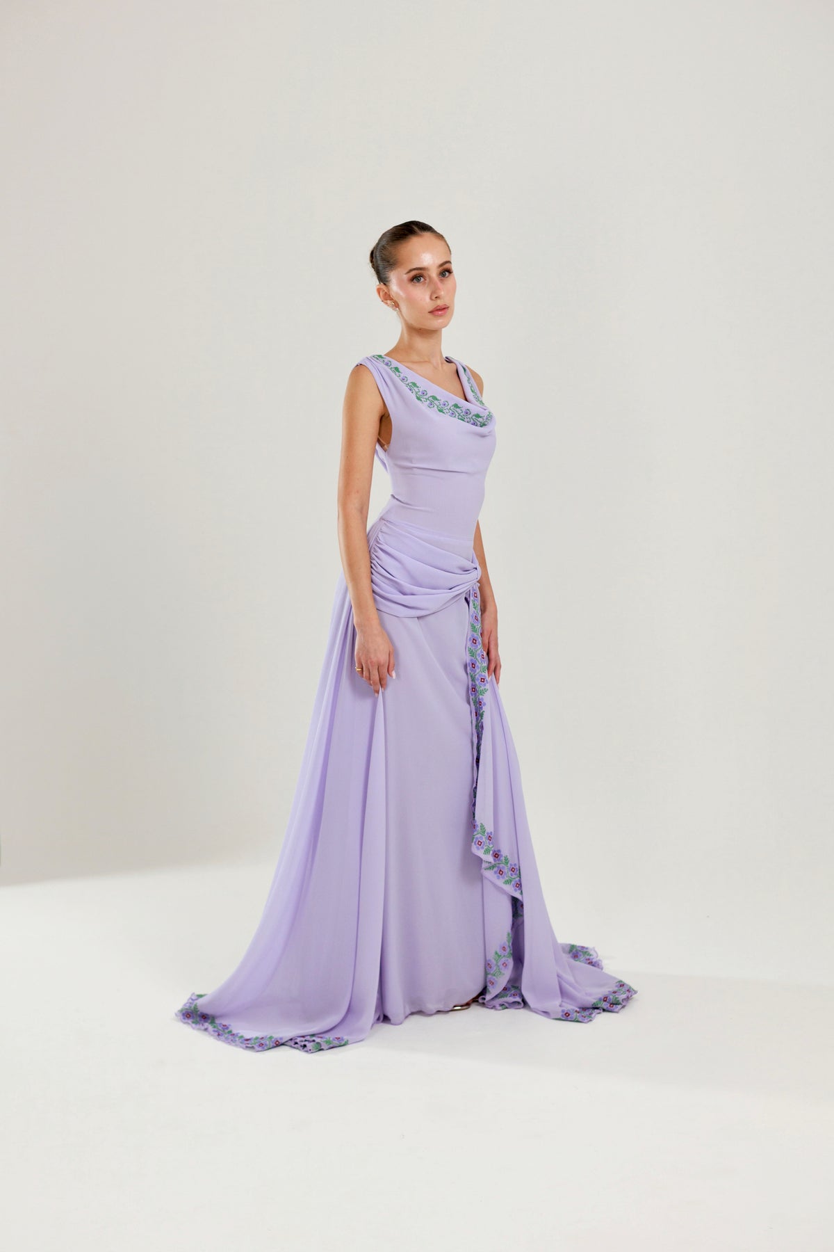 The Layan Hand-Embroidered Lavender Chiffon Dress