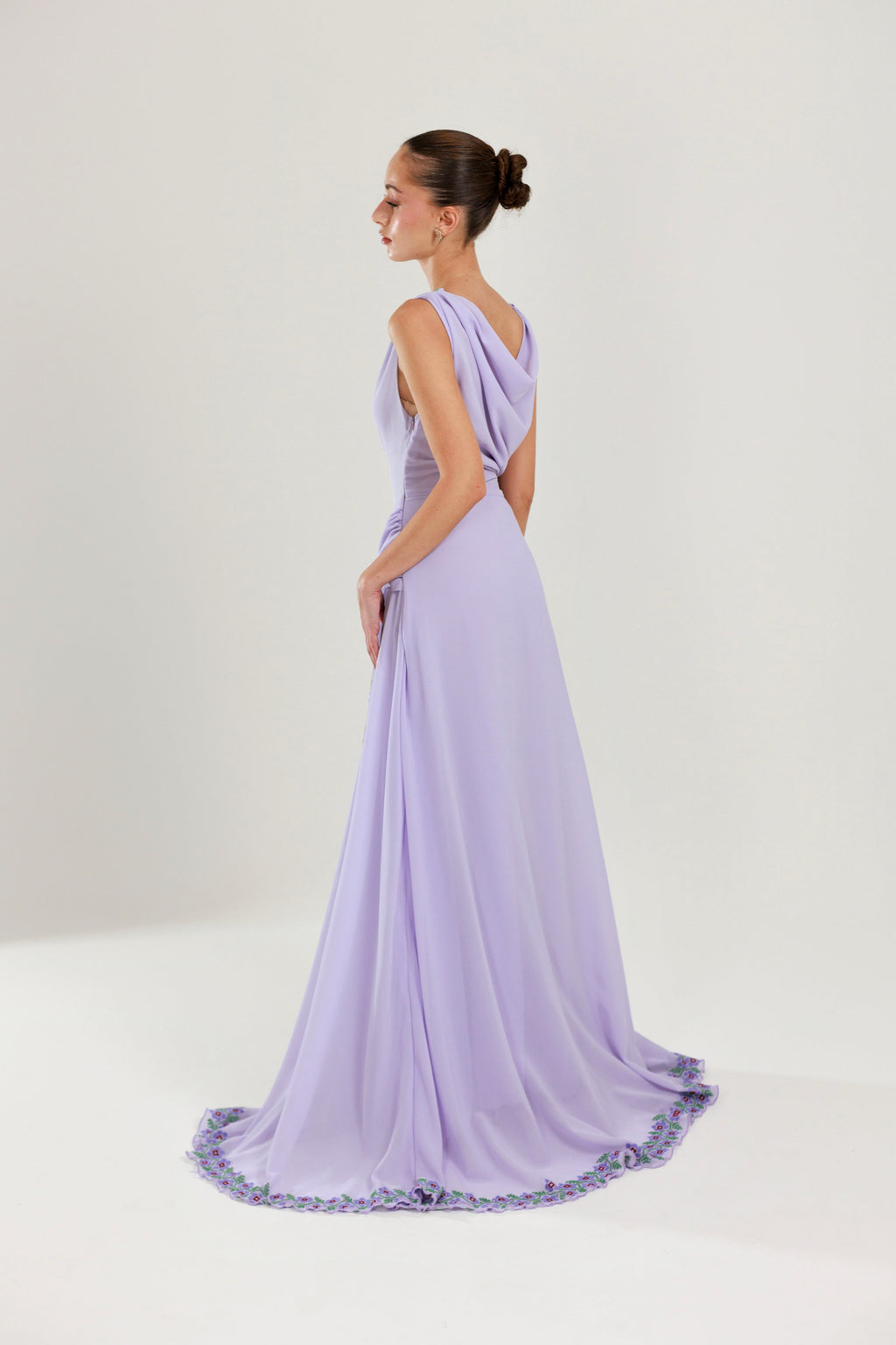 The Layan Hand-Embroidered Lavender Chiffon Dress