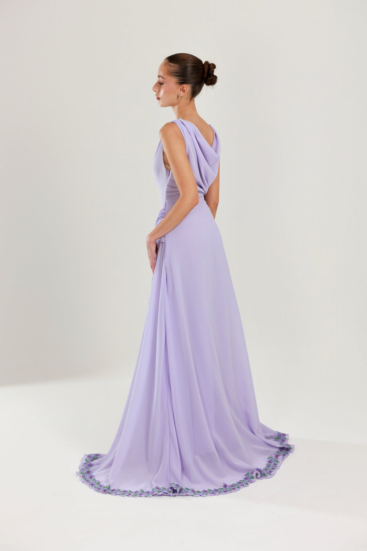 The Layan Hand-Embroidered Lavender Chiffon Dress