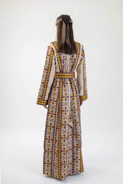 Beige Manajel Machine Embroidered Dress - Deerah