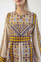 Beige Manajel Machine Embroidered Dress - Deerah