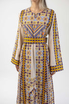 Beige Manajel Machine Embroidered Dress - Deerah