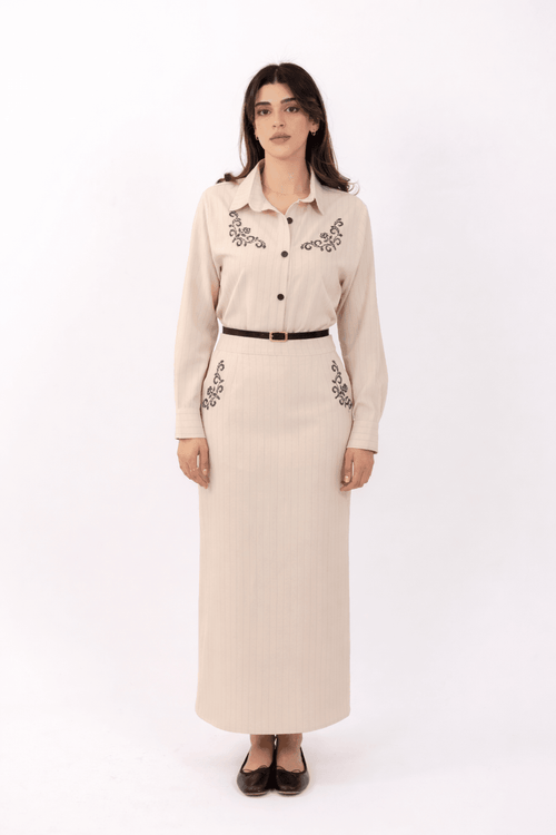 Beige Pinstripe Suit - Deerah